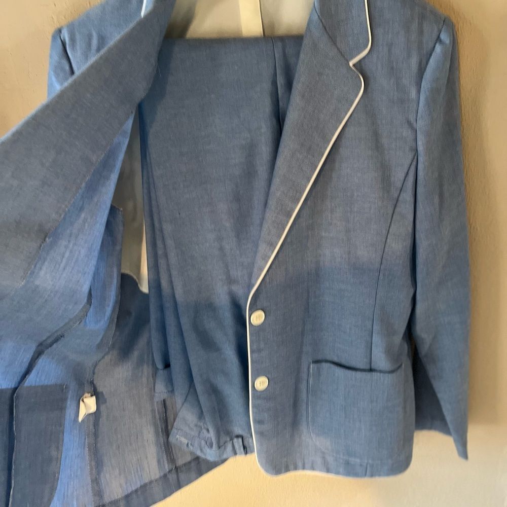 Russ Sz 18 Jacket and Pants Lite cotton lt blue with white piping edges vintage - Picture 8 of 8